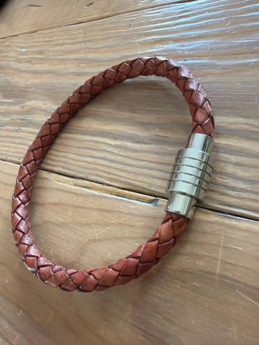 NEW Mens Bracelet Leather Braided 6mm Steel Magnetic Closure 8.5